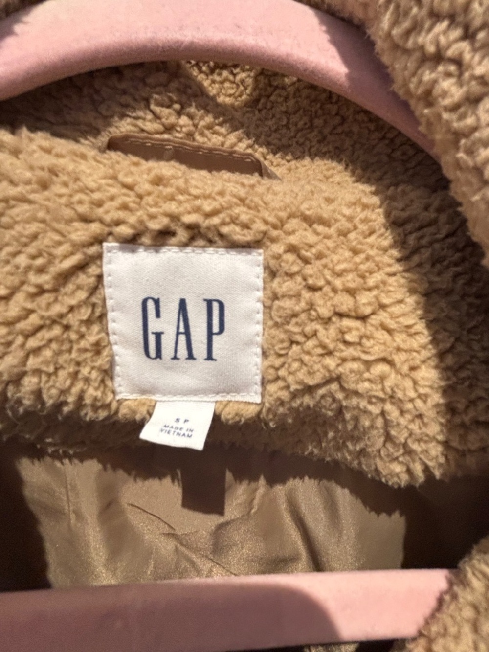 GAP Women's Small Camel Tan Sherpa Fleece Long Zip-Up Jacket Coat - Picture 3 of 7